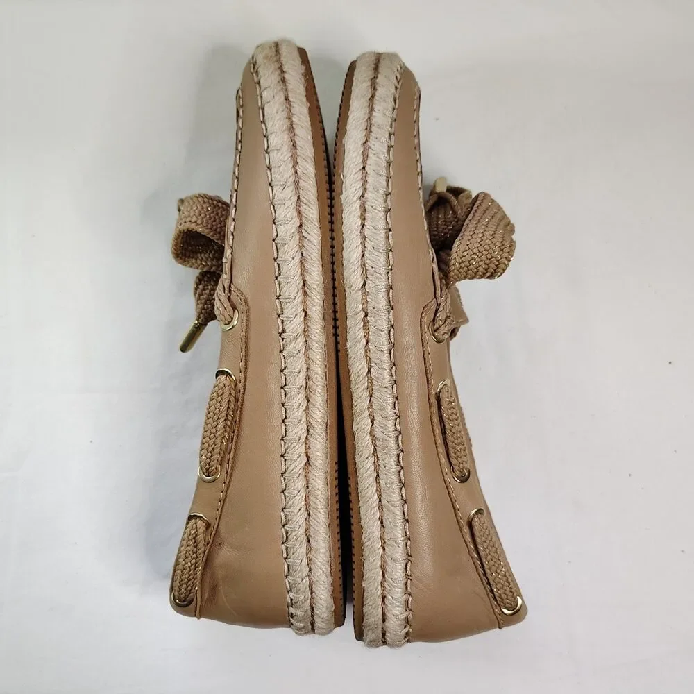 NATURALIZER Annabeth Leather Moc-Toe Espadrille Flats 7.5 Women's Tan Shoes